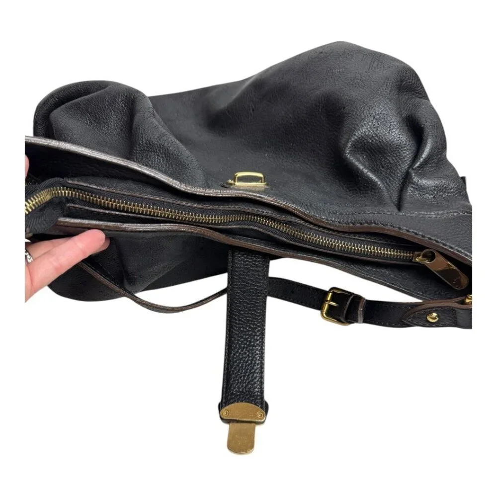 Louis Vuitton Purse Noir Black Leather‎ Monogram Mahina Shoulder Bag Luxury Hobo